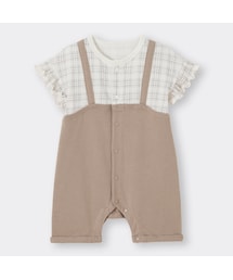GU（ジーユー）の「BABY(NEWBORN)セパオール(半袖)(サロペット)(チェック)+E（オールインワン）」