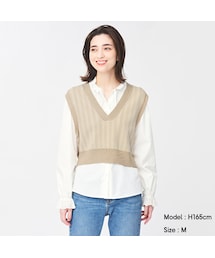 エトワール　ジョワイユ　JOYEUX　かすりジャカードニット　前開きベスト ジャガードニットベストセット M L 【メール便対応可