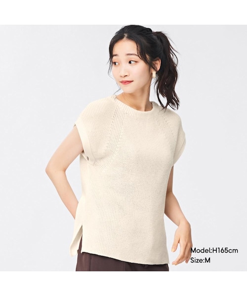 【公式サイト】正規ブランド品通販 GU（ジーユー）の「サイドスリットフレンチスリーブセーター トップス