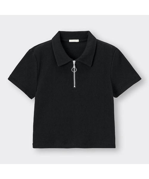 GU(ジーユー)の「リブハーフジップコンパクトT(半袖)NT+E(半袖・レディース・GCL0101・GML005)」の1枚目の写真