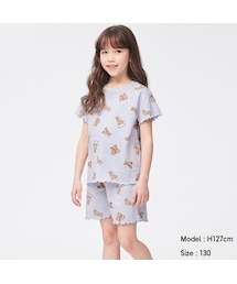 GU（ジーユー）の「GIRLSラウンジセット(半袖&ショートパンツ)(テディベア)（ラウンジウェア）」