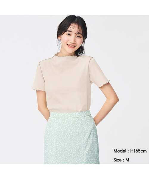 GU(ジーユー)の「リブバイカラーメローコンパクトT(半袖)(半袖・レディース・GCL1111・GML002)」の1枚目の写真