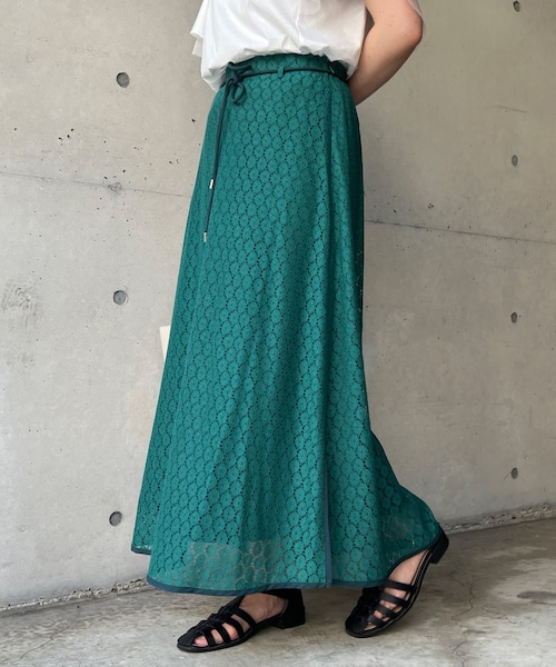 Chez toi（シェトワ）の「パイピングレーススカート（スカート・レディース・アイボリー/グリーン/ブラック・F）」の2枚目の写真