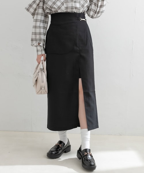 OLIVE des OLIVE（オリーブデオリーブ）の「レイヤードラップ風ビットスリットスカート（スカート・レディース・ブラウン/チャコールグレー/ブラック・FREE）」の2枚目の写真