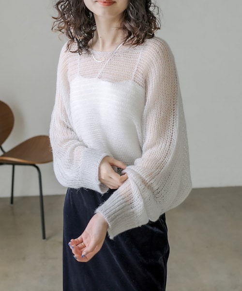 mystic（ミスティック）の「モヘア混シアーニットプルオーバー（ニット/セーター・レディース・オフホワイト/イエロー/グレー・F）」の2枚目の写真