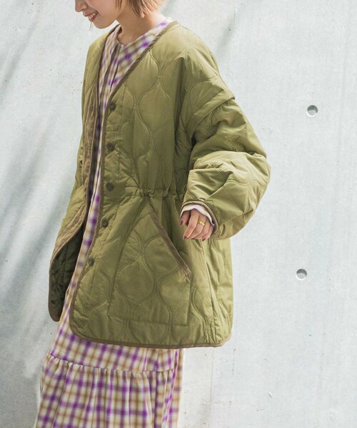 w closet(ダブルクローゼット)の「★先行予約★中綿キルティングVネックジャケット【9月中旬入荷】(ジャケット/アウター・レディース・アイボリー/Lカーキ/ブラック/ベージュチェック・FREE)」の14枚目の写真