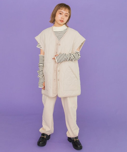 w closet(ダブルクローゼット)の「★先行予約★中綿キルティングVネックジャケット【9月中旬入荷】(ジャケット/アウター・レディース・アイボリー/Lカーキ/ブラック/ベージュチェック・FREE)」の9枚目の写真