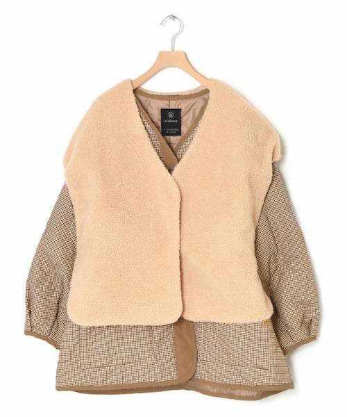 w closet(ダブルクローゼット)の「★先行予約★中綿キルティングVネックジャケット【9月中旬入荷】(ジャケット/アウター・レディース・アイボリー/Lカーキ/ブラック/ベージュチェック・FREE)」の6枚目の写真