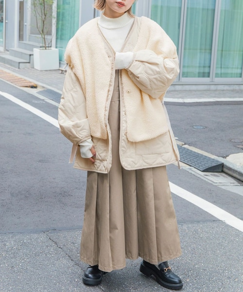 w closet(ダブルクローゼット)の「★先行予約★中綿キルティングVネックジャケット【9月中旬入荷】(ジャケット/アウター・レディース・アイボリー/Lカーキ/ブラック/ベージュチェック・FREE)」の7枚目の写真