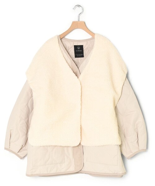 w closet(ダブルクローゼット)の「★先行予約★中綿キルティングVネックジャケット【9月中旬入荷】(ジャケット/アウター・レディース・アイボリー/Lカーキ/ブラック/ベージュチェック・FREE)」の3枚目の写真