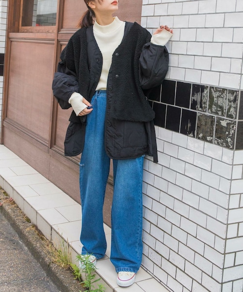 w closet(ダブルクローゼット)の「★先行予約★中綿キルティングVネックジャケット【9月中旬入荷】(ジャケット/アウター・レディース・アイボリー/Lカーキ/ブラック/ベージュチェック・FREE)」の16枚目の写真