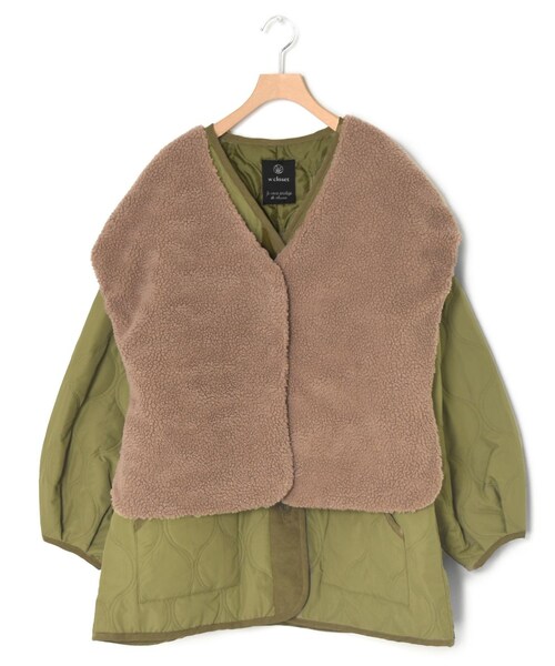 w closet(ダブルクローゼット)の「★先行予約★中綿キルティングVネックジャケット【9月中旬入荷】(ジャケット/アウター・レディース・アイボリー/Lカーキ/ブラック/ベージュチェック・FREE)」の4枚目の写真