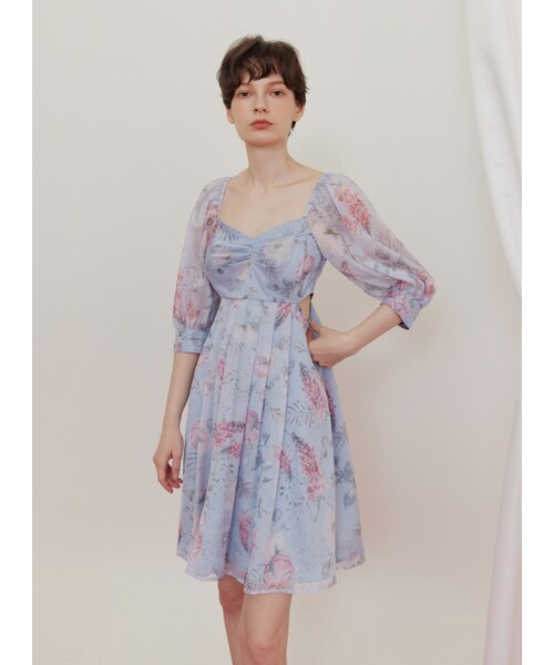 Marjorie（マージョリー）の「凡間精靈，獨家夢幻花卉腰際鏤空壓摺洋裝（ワンピース/ドレス・レディース・印花・XS/S/M/L）」の3枚目の写真