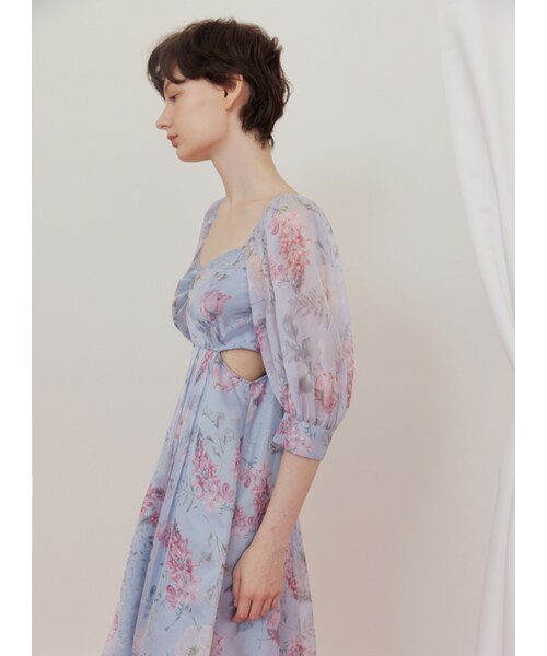 Marjorie（マージョリー）の「凡間精靈，獨家夢幻花卉腰際鏤空壓摺洋裝（ワンピース/ドレス・レディース・印花・XS/S/M/L）」の5枚目の写真