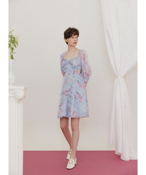 Marjorie（マージョリー）の「凡間精靈，獨家夢幻花卉腰際鏤空壓摺洋裝（ワンピース/ドレス・レディース・印花・XS/S/M/L）」の4枚目の写真