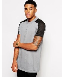 asos | ASOS Longline Polo Shirt With Mesh Panels - Gray(ポロシャツ)