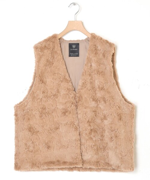 w closet(ダブルクローゼット)の「★先行予約★フェイクファーベスト【8月中旬入荷】(ジャケット/アウター・レディース・エクリュ/モカグレー/Dベージュ・FREE)」の3枚目の写真