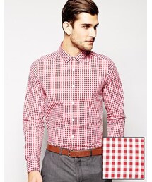asos | ASOS Smart Shirt In Long Sleeve With Gingham Check - Red(シャツ/ブラウス)