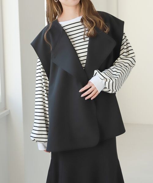 Heather（ヘザー）の「サイドスリットノーカラーダブルボタンジレ（ジャケット/アウター・レディース・アイボリー 08/ブラック 09/ベージュ 50・FREE）」の2枚目の写真