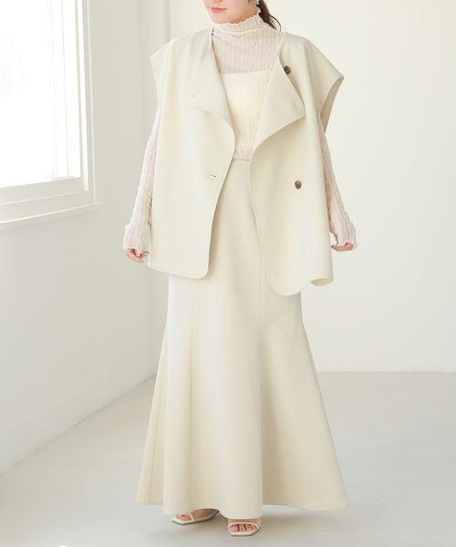 Heather（ヘザー）の「サイドスリットノーカラーダブルボタンジレ（ジャケット/アウター・レディース・アイボリー 08/ブラック 09/ベージュ 50・FREE）」の6枚目の写真