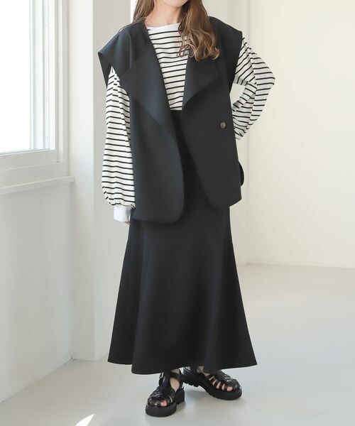 Heather（ヘザー）の「サイドスリットノーカラーダブルボタンジレ（ジャケット/アウター・レディース・アイボリー 08/ブラック 09/ベージュ 50・FREE）」の13枚目の写真