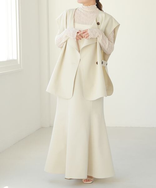 Heather（ヘザー）の「サイドスリットノーカラーダブルボタンジレ（ジャケット/アウター・レディース・アイボリー 08/ブラック 09/ベージュ 50・FREE）」の8枚目の写真