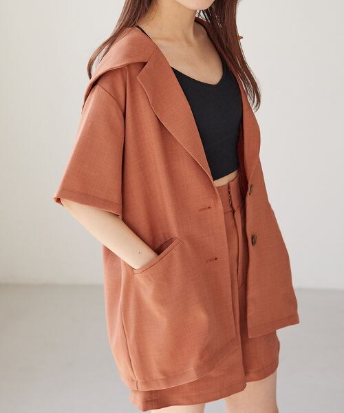 Heather（ヘザー）の「リネンライクセーラーカラー半袖ジャケット 