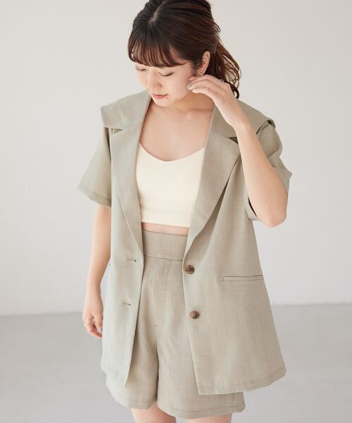 Heather（ヘザー）の「リネンライクセーラーカラー半袖ジャケット 