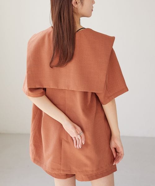 Heather（ヘザー）の「リネンライクセーラーカラー半袖ジャケット 
