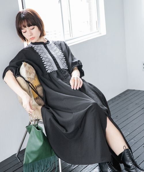 JEANASIS - ジーナシス　リネンWJK JEANASIS（ジーナシス）の「リネンライクシシュウワンピース（）」 - WEAR