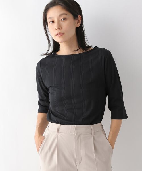 LEPSIM（レプシィム）の「ボートネックリブカットソー6分袖（トップス・レディース・オフホワイト05/ブラック09/ブラウン58・M/L）」の2枚目の写真