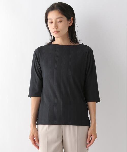 LEPSIM（レプシィム）の「ボートネックリブカットソー6分袖（トップス・レディース・オフホワイト05/ブラック09/ブラウン58・M/L）」の7枚目の写真