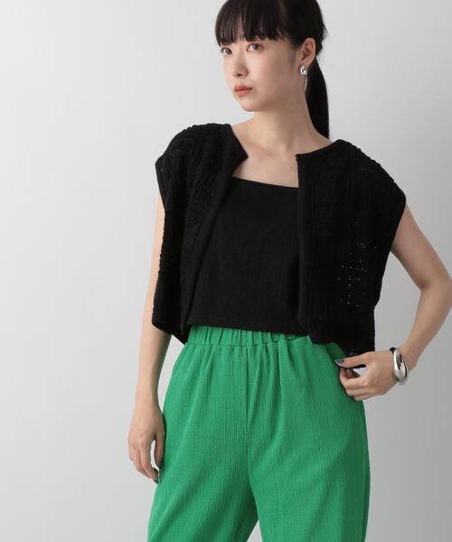 LOWRYS FARM（ローリーズファーム）の「オープンワークニットジレ（トップス・レディース・アイボリー08/ブラック09/ブラウン58・F）」の2枚目の写真