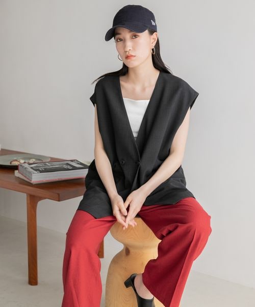 LOWRYS FARM（ローリーズファーム）の「バスケットキノウベスト２（ジャケット/アウター・レディース・アイボリー08/ブラック09/ブラウン55・F）」の7枚目の写真