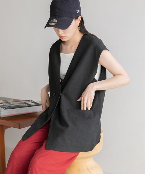 LOWRYS FARM（ローリーズファーム）の「バスケットキノウベスト２（ジャケット/アウター・レディース・アイボリー08/ブラック09/ブラウン55・F）」の2枚目の写真