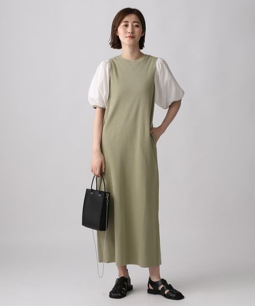 ワンピース バイカラー ドッキング 重ね着風 パフスリーブ d527-1bk.jpg?fitin=720:720