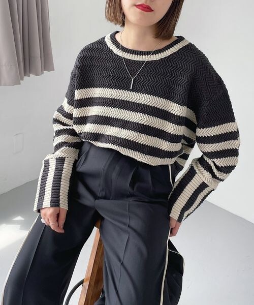 PAGEBOY（ページボーイ）の「ミドルボーダーニット（トップス・レディース・オフホワイト05/チャコール18/ブルー84・F）」の9枚目の写真