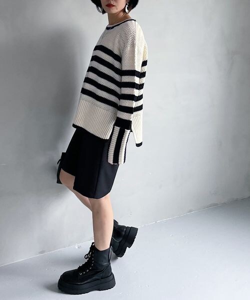 PAGEBOY（ページボーイ）の「ミドルボーダーニット（トップス・レディース・オフホワイト05/チャコール18/ブルー84・F）」の6枚目の写真