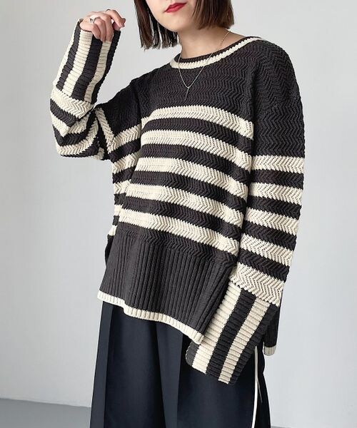 PAGEBOY（ページボーイ）の「ミドルボーダーニット（トップス・レディース・オフホワイト05/チャコール18/ブルー84・F）」の8枚目の写真