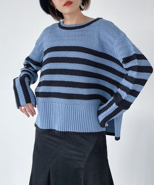 PAGEBOY（ページボーイ）の「ミドルボーダーニット（トップス・レディース・オフホワイト05/チャコール18/ブルー84・F）」の14枚目の写真