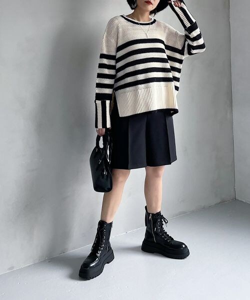 PAGEBOY（ページボーイ）の「ミドルボーダーニット（トップス・レディース・オフホワイト05/チャコール18/ブルー84・F）」の5枚目の写真