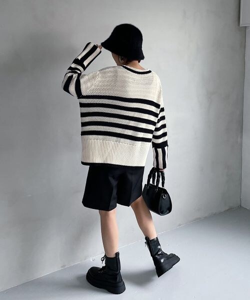 PAGEBOY（ページボーイ）の「ミドルボーダーニット（トップス・レディース・オフホワイト05/チャコール18/ブルー84・F）」の7枚目の写真