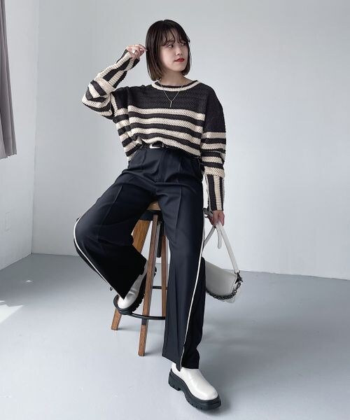 PAGEBOY（ページボーイ）の「ミドルボーダーニット（トップス・レディース・オフホワイト05/チャコール18/ブルー84・F）」の12枚目の写真