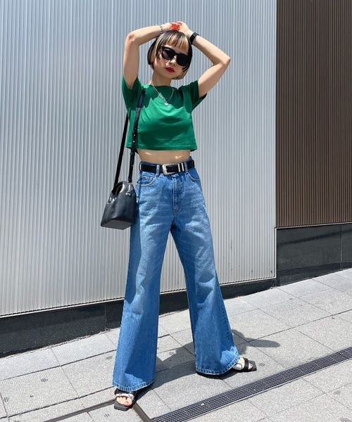 PAGEBOY（ページボーイ）の「サステナデニムワイドフレア（パンツ・レディース・サックスブルー85/インディゴブルー87・25inch/26inch）」の5枚目の写真