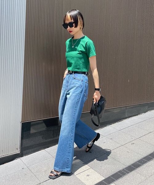 PAGEBOY（ページボーイ）の「サステナデニムワイドフレア（パンツ・レディース・サックスブルー85/インディゴブルー87・25inch/26inch）」の4枚目の写真