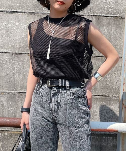 PAGEBOY(ページボーイ)の「メッシュノースリーブタンクセット(トップス・レディース・オフホワイト05/ブラック09・F)」の6枚目の写真