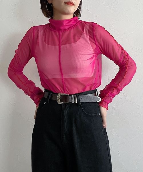 PAGEBOY（ページボーイ）の「シアーギャザータートル（トップス・レディース・マーブル柄01/オフホワイト05/ブラック09/ピンク28/ブルー83・F）」の4枚目の写真