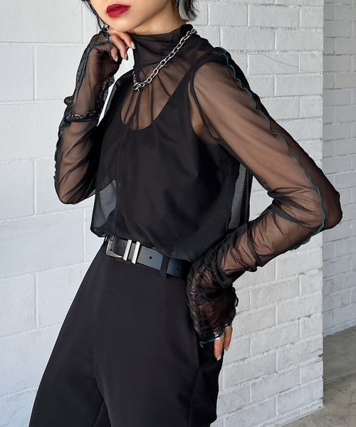 PAGEBOY（ページボーイ）の「シアーギャザータートル（トップス・レディース・マーブル柄01/オフホワイト05/ブラック09/ピンク28/ブルー83・F）」の3枚目の写真