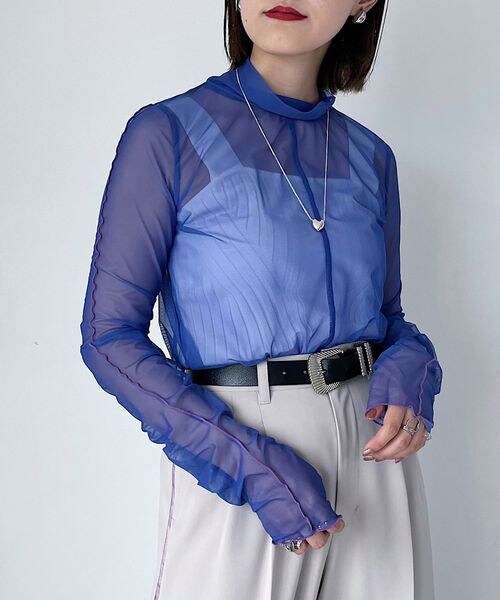 PAGEBOY（ページボーイ）の「シアーギャザータートル（トップス・レディース・マーブル柄01/オフホワイト05/ブラック09/ピンク28/ブルー83・F）」の5枚目の写真