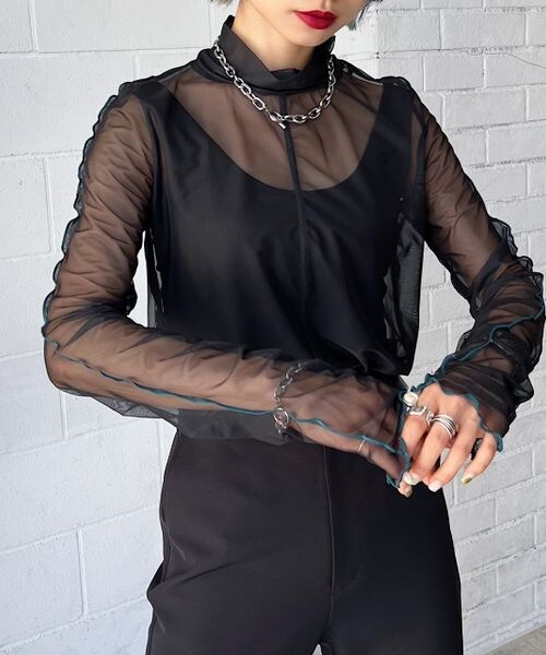 PAGEBOY（ページボーイ）の「シアーギャザータートル（トップス・レディース・マーブル柄01/オフホワイト05/ブラック09/ピンク28/ブルー83・F）」の16枚目の写真